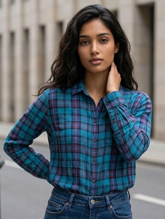 American Eagle Outfitters Tops - American Eagle Teal Pink Plaid Long Sleeve Button Down Shirt Women's Casual Soft